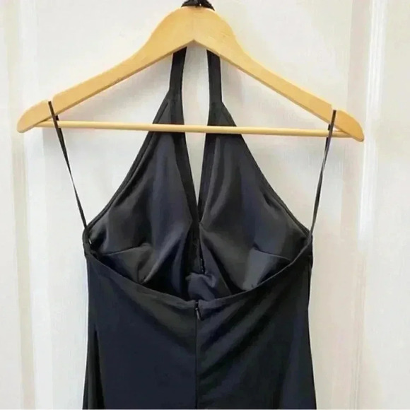 Vintage 90s JS Collections Long Black Formal Evening  Gown Beaded Halter Neck 4 - Picture 10 of 16